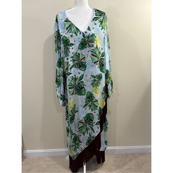 Ala von Auersperg Women's Leaf Print Silk Caftan Rita Dress Multicolor 2XL NWT - Picture 2 of 10